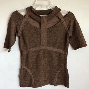Boston Proper Metallic Copper Peek-a-Boo Top XS